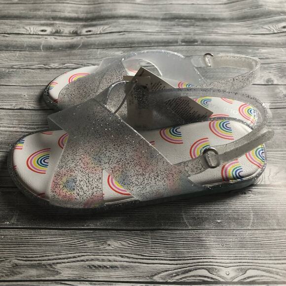 Old Navy Toddler Girl Glitter Rainbow Print Double Ankle  Strap Sandals Sz 11 - Picture 5 of 9